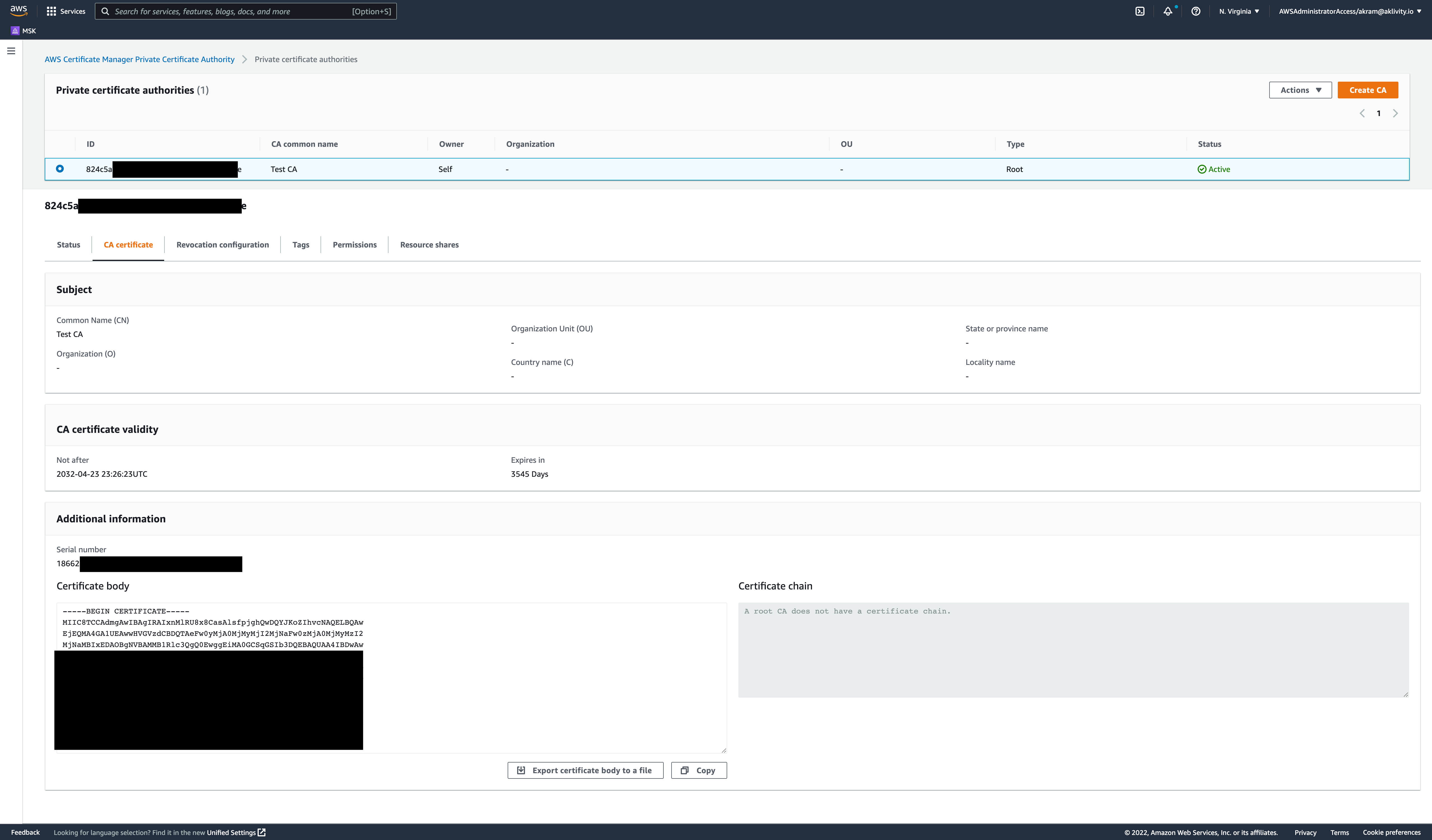 Export the CA Certificate